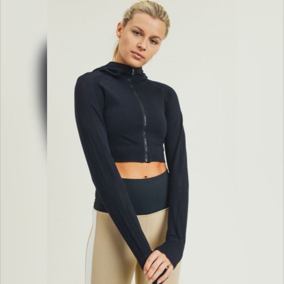 Mono B Tops - Hybrid Seamless Perforated Crop Hoodie Jacket